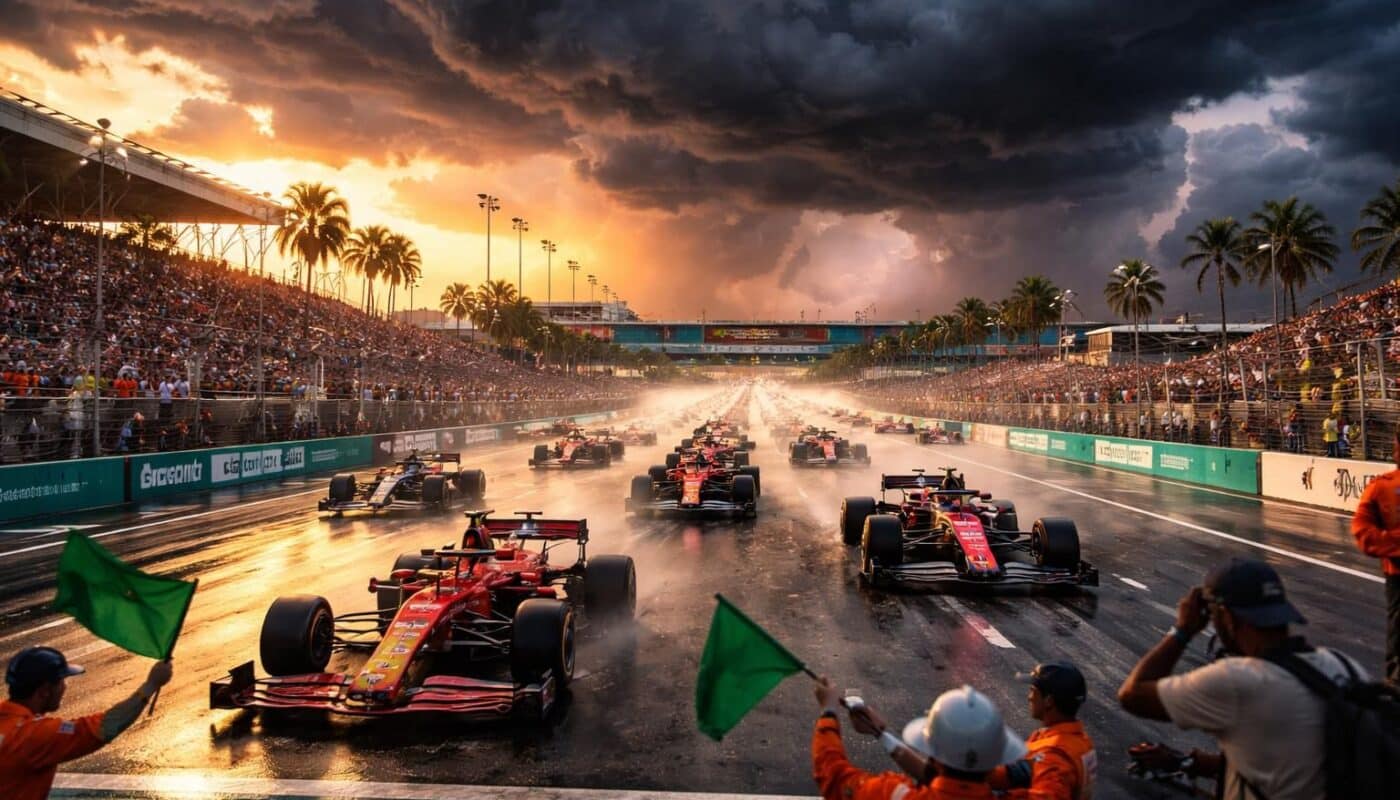suivez le départ anticipé du grand prix de miami en raison de la menace d'orages, avec toutes les infos et mises à jour en temps réel.