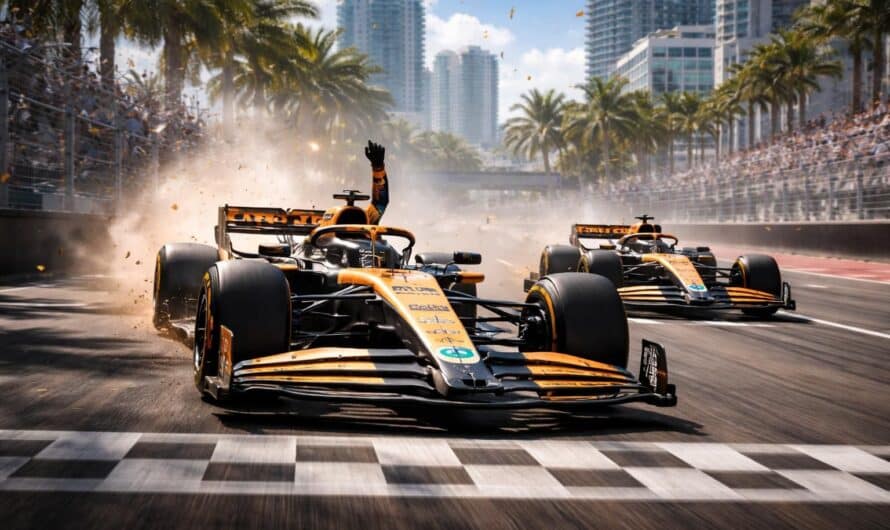 revivez la victoire spectaculaire de mclaren à miami avec lando norris qui remporte la course sprint devant son coéquipier oscar piastri, offrant à l'équipe un doublé éclatant.