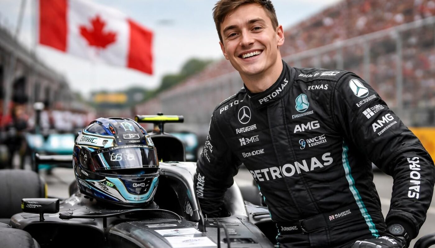 george russell se réjouit de sa pole position au gp du canada, décrivant son tour comme inattendu et magistral, soulignant sa performance exceptionnelle lors des qualifications.