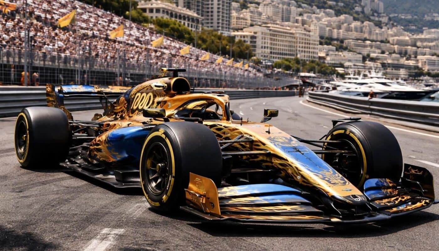 mclaren célèbre son 1000e grand prix à monaco avec une livrée spéciale et emblématique, marquant un moment historique pour l'équipe de formule 1.