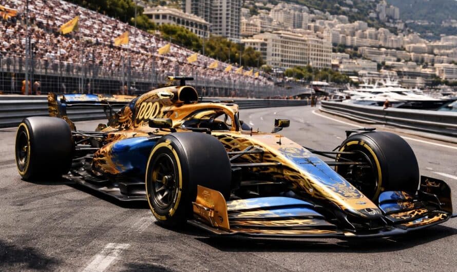 mclaren célèbre son 1000e grand prix à monaco avec une livrée spéciale et emblématique, marquant un moment historique pour l'équipe de formule 1.