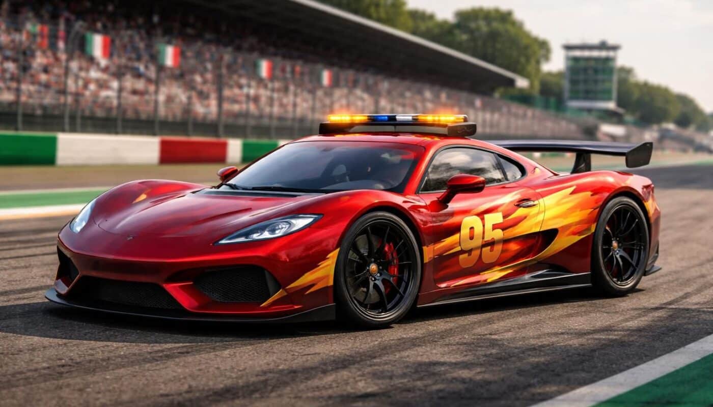 découvrez l'édition exclusive de la voiture de sécurité du grand prix de monza, en hommage à flash mcqueen de « cars », alliant performance et style unique pour les fans de course et de cinéma.