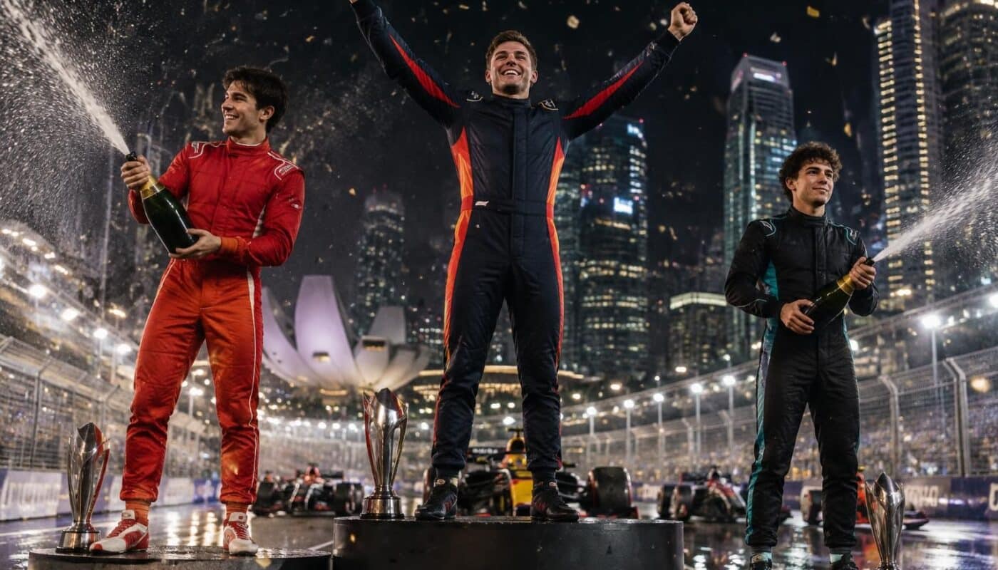max verstappen remporte le grand prix de singapour devant charles leclerc et kimi antonelli. découvrez le classement et les temps forts de la course.
